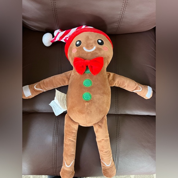 Gingerbread Plush with Red Hat and Bow - Picture 3 of 4